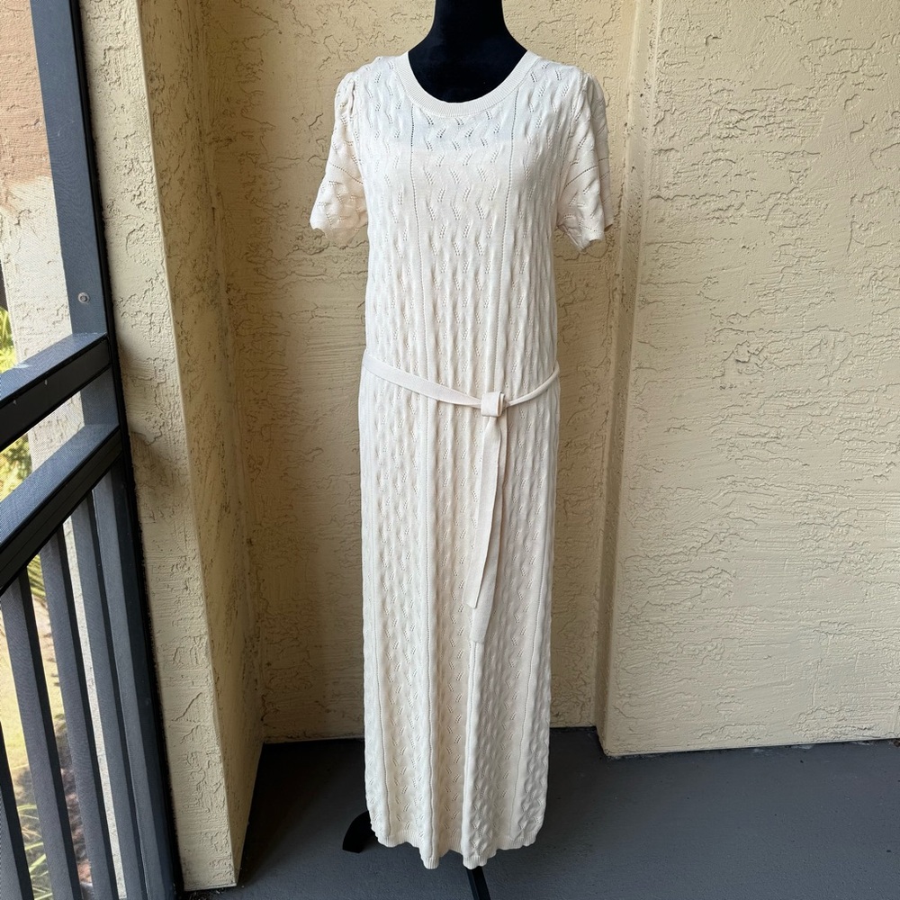 Current Air Cream Knit Textured Midaxi Dress Sz L NWT